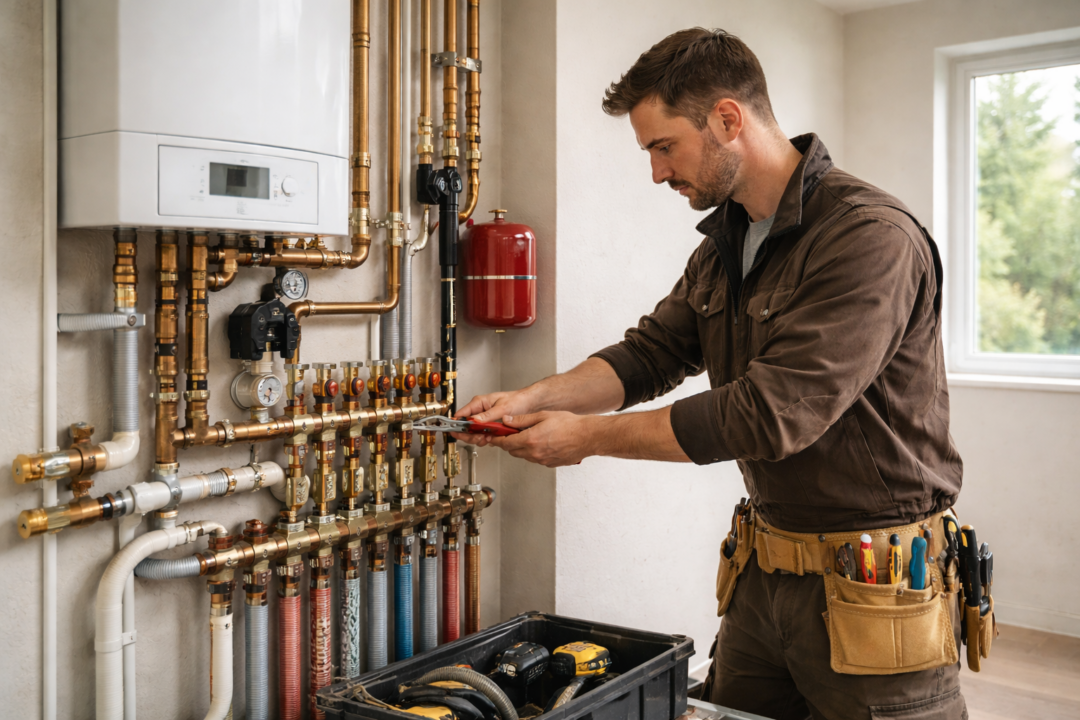 Installation de plomberie et de chauffage dans une habitation résidentielle