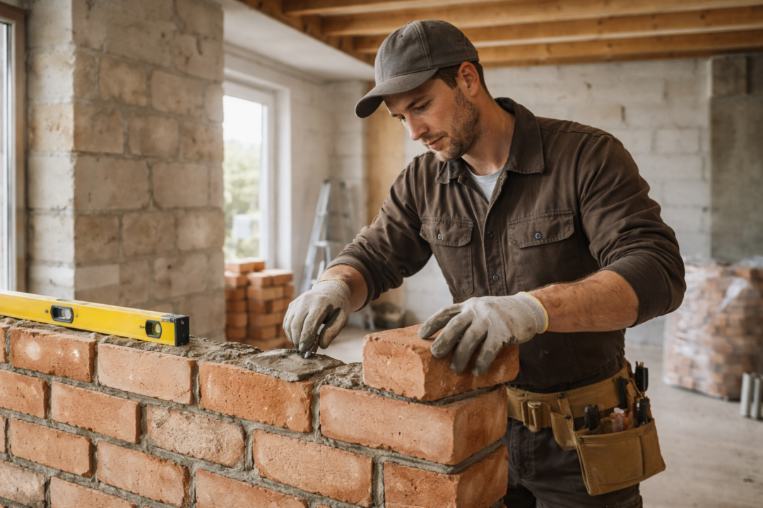 Travaux de maçonnerie lors d’une rénovation intérieure de maison