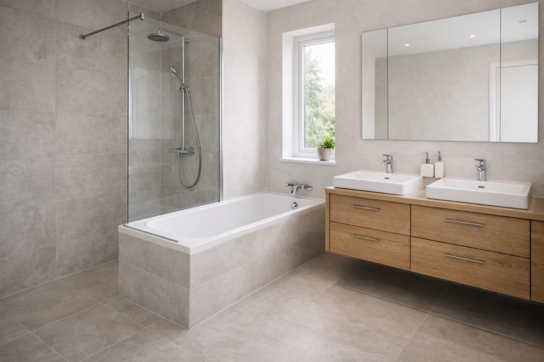 Salle de bain moderne avec installation sanitaire complète