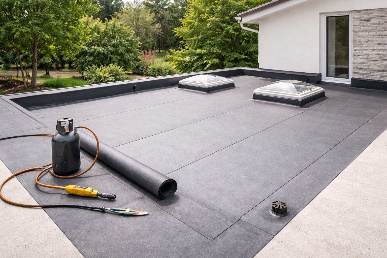 Travaux d’étanchéité sur toiture plate d’une habitation résidentielle